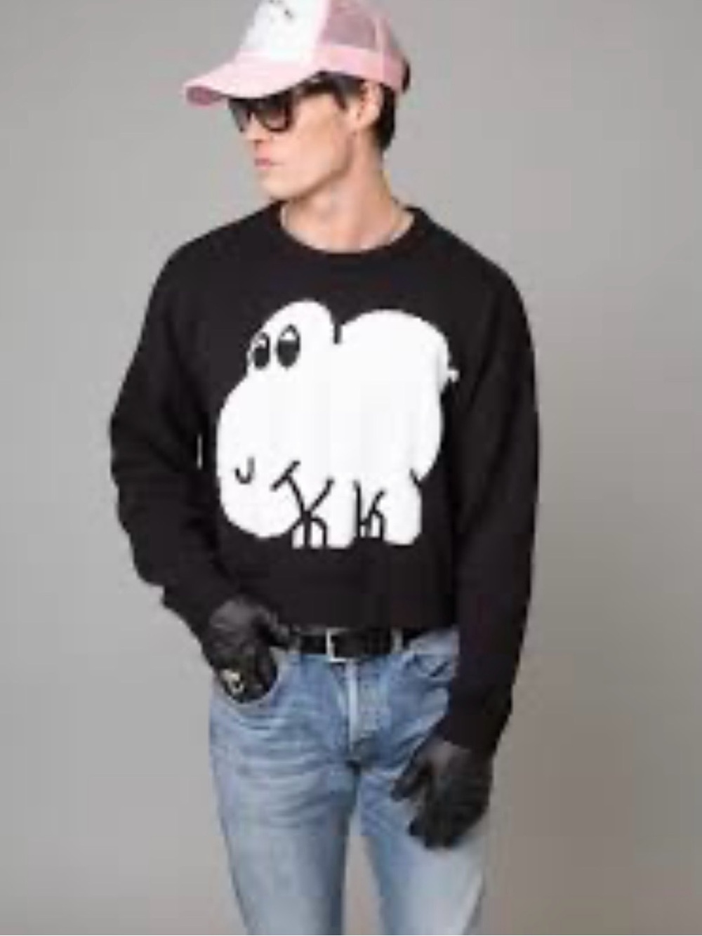 VAYNE worldwide sweater features a large, white knitted ghost graphic.